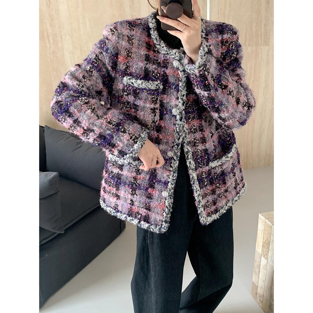 爵莱菲大码小香风外套女高端年轻款法式新款秋冬精致羽绒羊毛呢