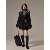 爵莱菲大码 短款 连帽羊绒大衣女小个子双面呢格子羊毛外套2025秋冬