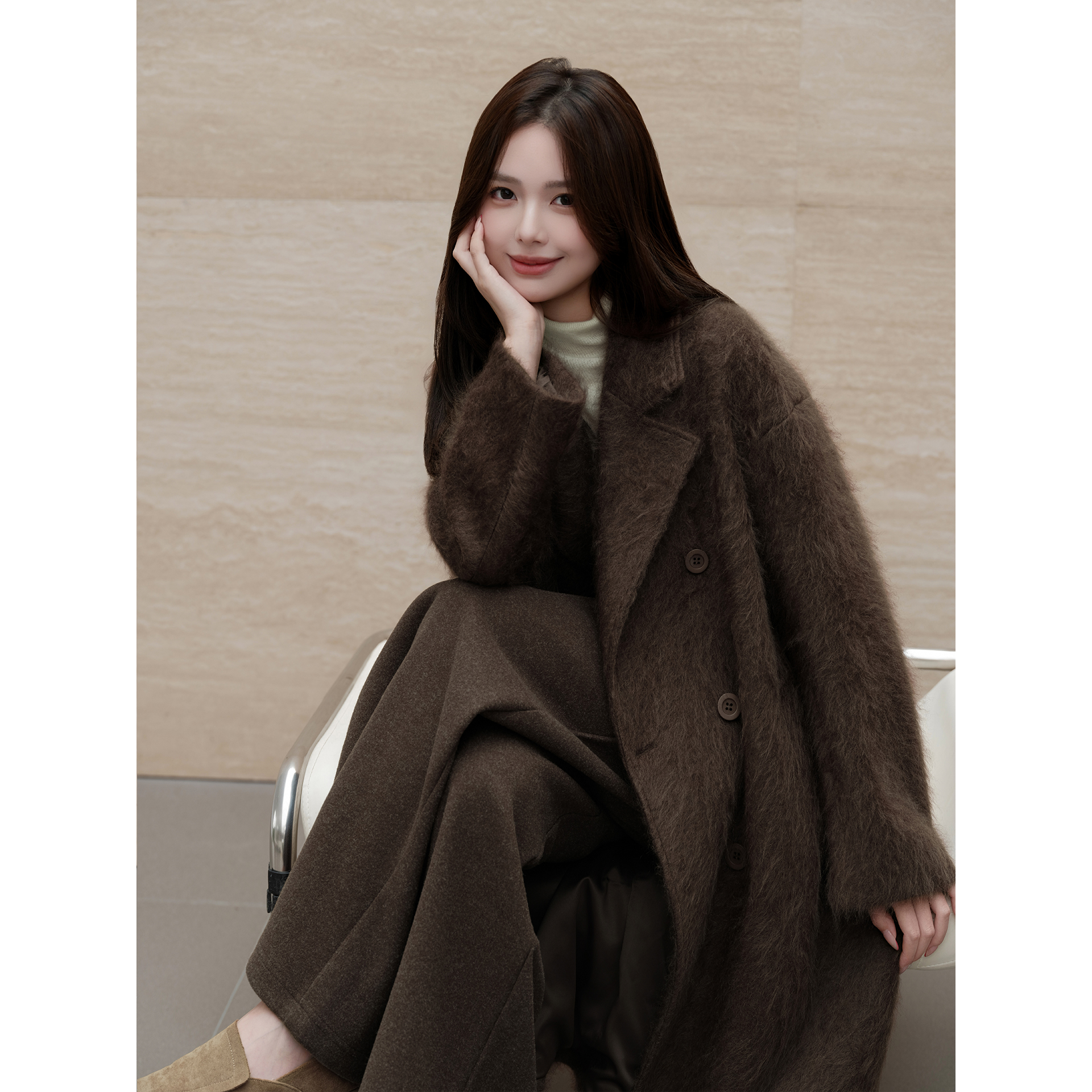 爵莱菲大码胖mm拉绒时尚羊绒大衣女2025冬季过膝经典羊毛呢外套