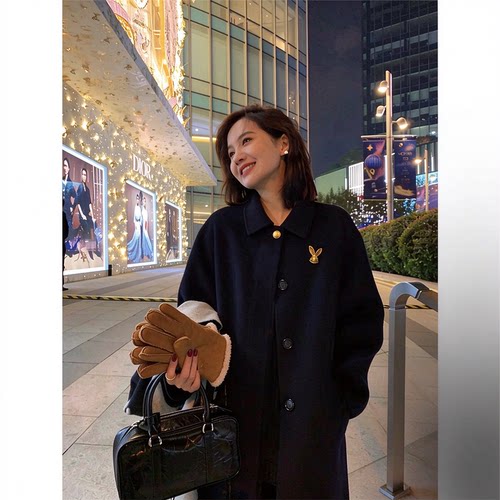 爵莱菲大码女装高级感洋气外套秋冬古金兔子扑克领单排扣金扣大衣