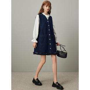 V领小个子无袖 新款 连衣裙 减龄牛仔背心裙女2025年秋季 爵莱菲大码