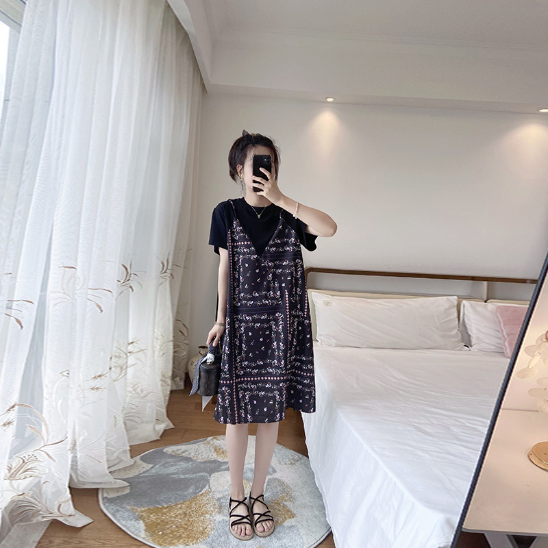 减龄大码胖mm洋气夏假碎花连衣裙