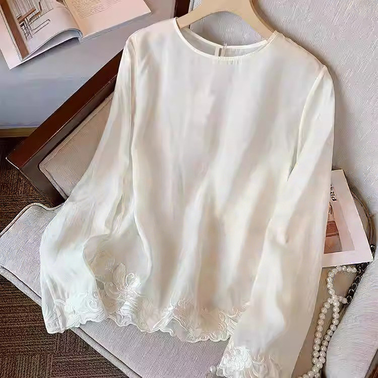 爵莱菲大码白色花边新中式上衣女2026高端内搭气质休闲国风衬衫图片