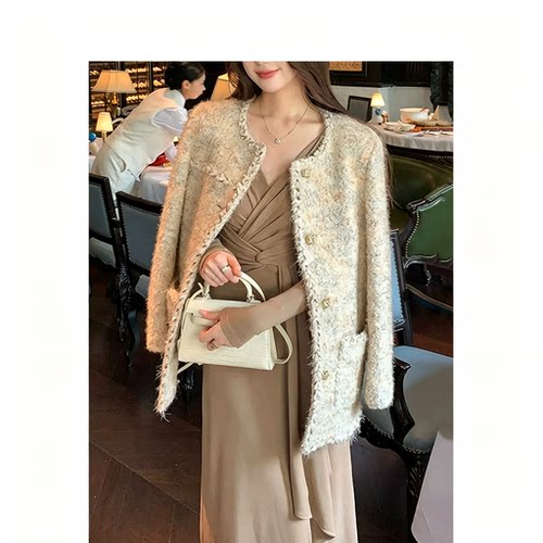 爵莱菲大码女装不对称设计黄色单排扣中长款小香风外套高端上衣女