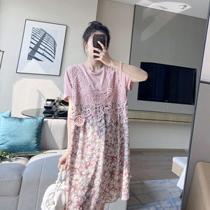 2024新款连衣裙假两件韩版大码夏胖mm宽松夏季显瘦遮肚子爆款炸街