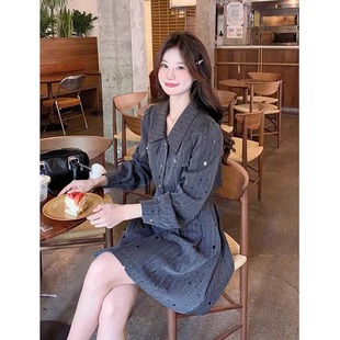 连衣裙女 显瘦气质轻奢大码 灰色氛围感小个子温柔系衬衫 裙春秋新款