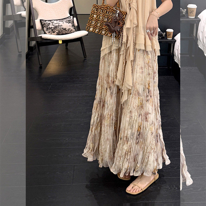 爵莱菲大码胖mm新款春季氛围感印花刺绣 奶茶色百褶松紧腰半身裙,女装/女士精品,大码半身裙,淘宝优惠券,粉丝福利购,淘宝优惠卷