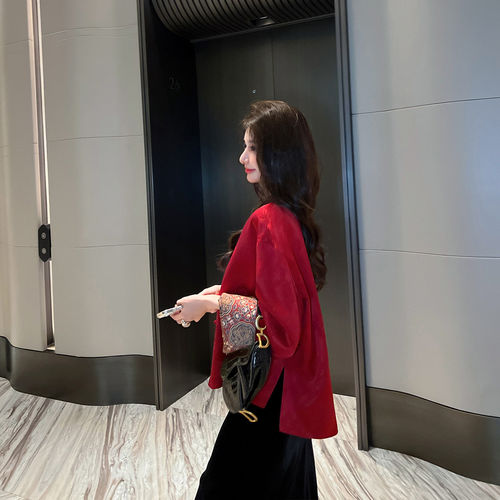 爵莱菲大码女装红色新中式国风外套女高级感唐装高端盘扣时尚上衣
