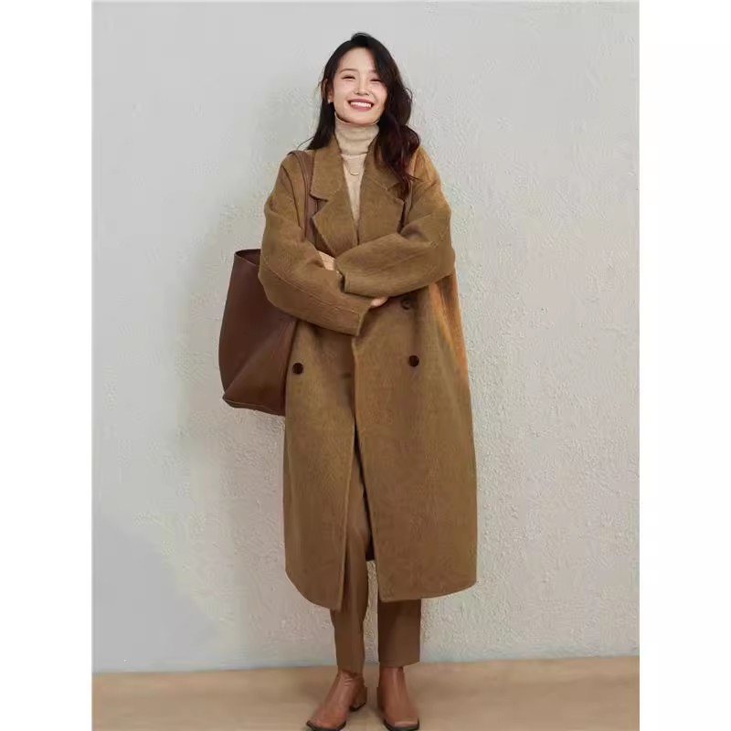 爵莱菲大码双面羊绒大衣女新款秋冬季中长款高级感羊毛呢外套胖mm