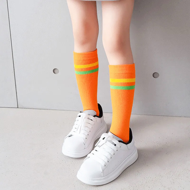 儿童袜子春夏薄款纯棉女童中长筒袜彩色糖果袜运动小腿袜抖音同款