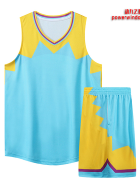 动力之窗个性新款透气速干蓝色球衣定制篮球服男运动套装队服印字