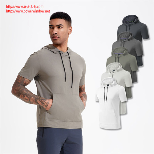 速干透气跑步健身运动短袖连帽衫