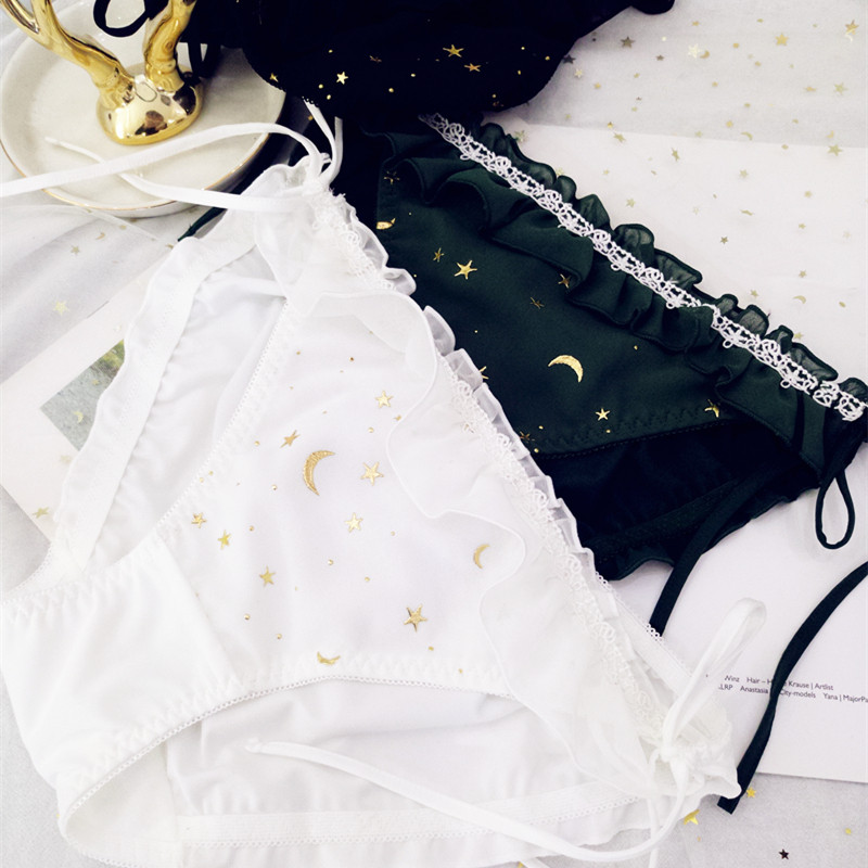 星月花色系带性感可爱牛奶丝日系内裤女绑带中低腰大码胖mm女内裤