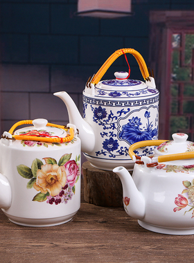 景德镇茶壶陶瓷水壶瓷壶大容量提梁壶冷水壶家用凉水壶老式泡茶壶