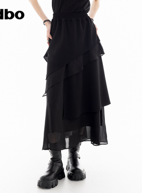 odbo/欧迪比欧设计感雪纺半身裙女夏季高腰半裙中长款A字蛋糕裙子