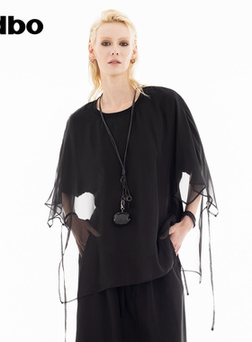 odbo/欧迪比欧假两件网纱短袖t恤女春秋新款宽松外穿打底衫上衣