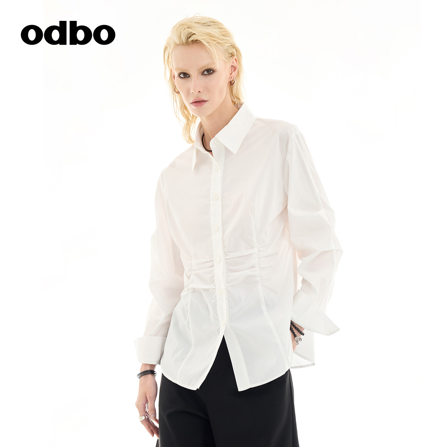 odbo/欧迪比欧法式轻奢衬衫上衣春秋长袖修身收腰显瘦百搭衬衣