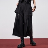 欧宝中性工装 风黑色阔腿裤 女宽松多口袋九分裤 odbo 高级感休闲裤