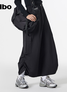 odbo 半身裙女夏季新款黑色高级通勤长裙垂坠感A字裙子女百搭