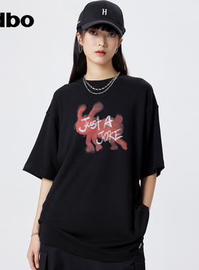 odbo/欧迪比欧 纯棉短袖t恤女夏季新款潮流百搭圆领休闲上衣印花