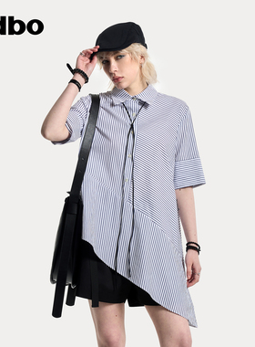 odbo/欧迪比欧条纹短袖衬衫女春夏新款宽松显瘦上衣时尚百搭衬衣