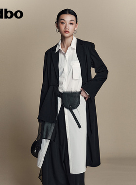 odbo/欧迪比欧 不规则设计感西装连衣裙女夏季网纱裙摆时尚百搭裙