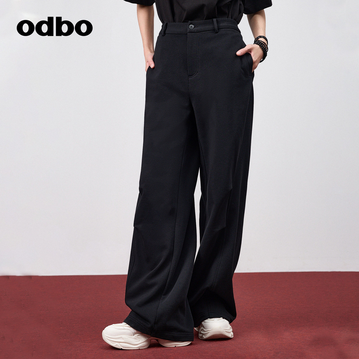 odbo/欧迪比欧高腰拖地裤女夏薄款职业正装西装裤原创抗皱直筒裤