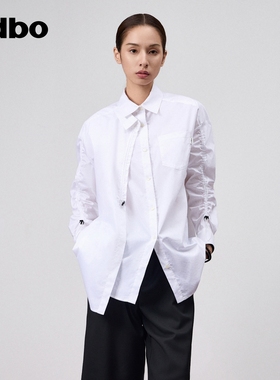 odbo/欧迪比欧 时尚设计感衬衫女上衣轻奢高级感长袖T恤衫透气棉