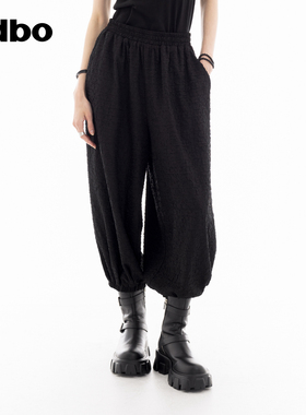 odbo/欧迪比欧棉麻薄款九分哈伦裤女高腰休闲裤宽松休闲灯笼裤子