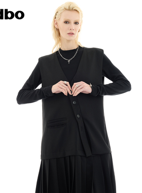 odbo/欧迪比欧无袖坎肩V领背心连衣裙女秋冬修身休闲马甲裙假两件