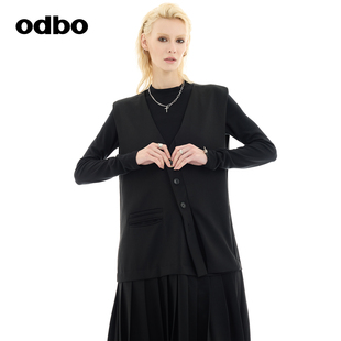 休闲马甲裙假两件 坎肩V领背心连衣裙女秋冬修身 odbo 欧迪比欧无袖