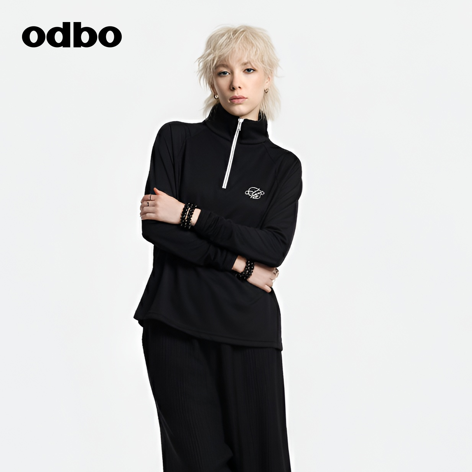 odbo/欧迪比欧半拉链立领卫衣女秋冬新款绵羊毛混纺休闲长袖上衣