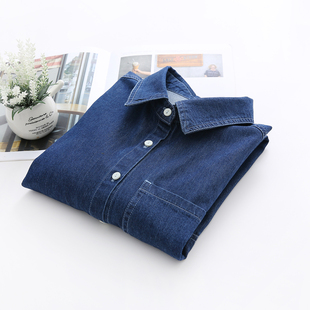 外套女长袖 秋季 纯棉蓝色牛仔衬衫 韩版 宽松百搭正肩外穿衬衣潮 新款