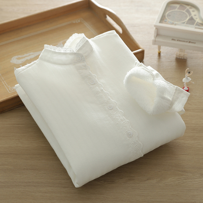 2024秋季新款立领蕾丝加绒加厚衬衫女长袖学生日系文艺纯棉衬衣