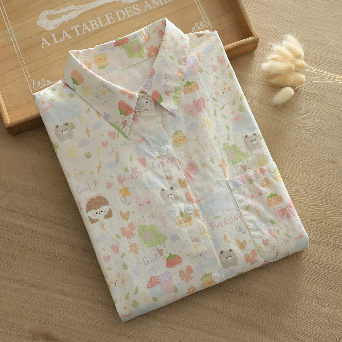 甜美全身印花纯棉衬衫女