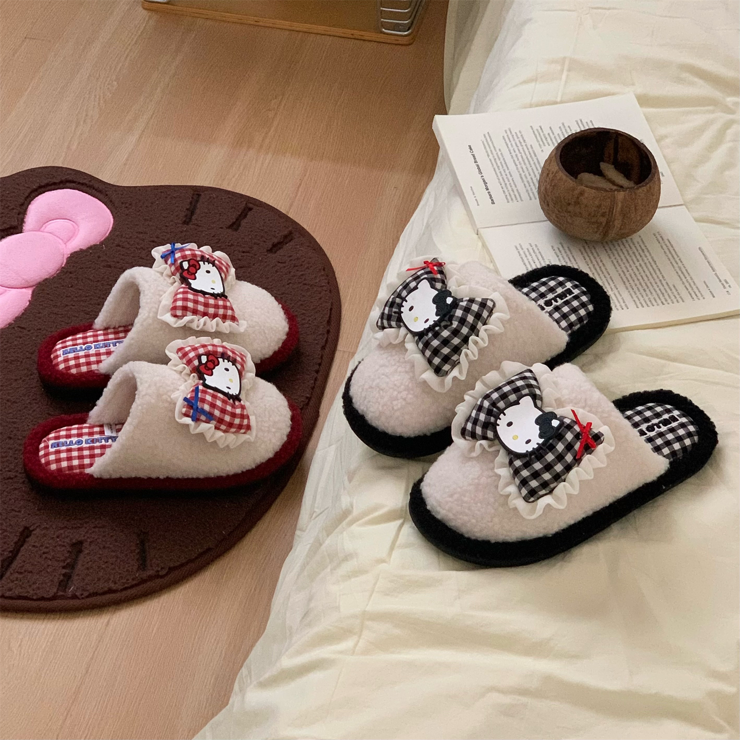 细细条正版HelloKitty棉拖鞋女