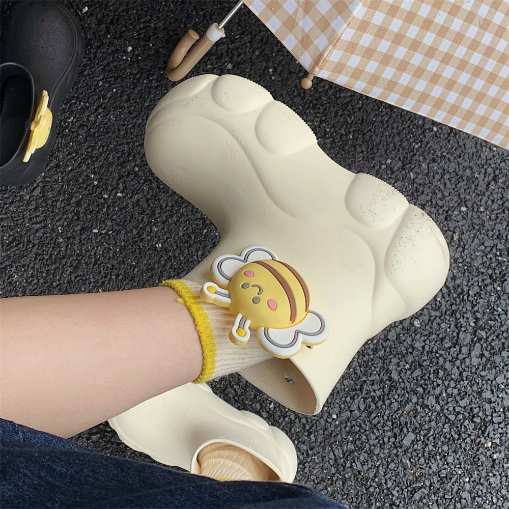 可爱立体小蜜蜂四季通用厚底雨靴雨天防水防滑外穿eva成人雨靴女