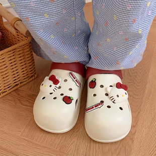 女士HelloKitty户外夏季 百搭洞洞鞋 厚底增高户外穿防滑舒适凉拖鞋