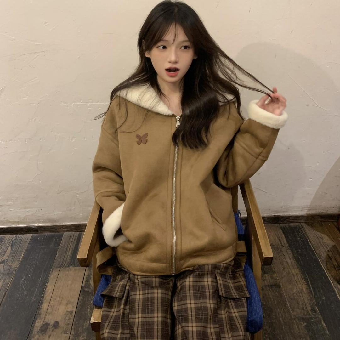 小香风皮毛一体鹿皮绒时尚短外套