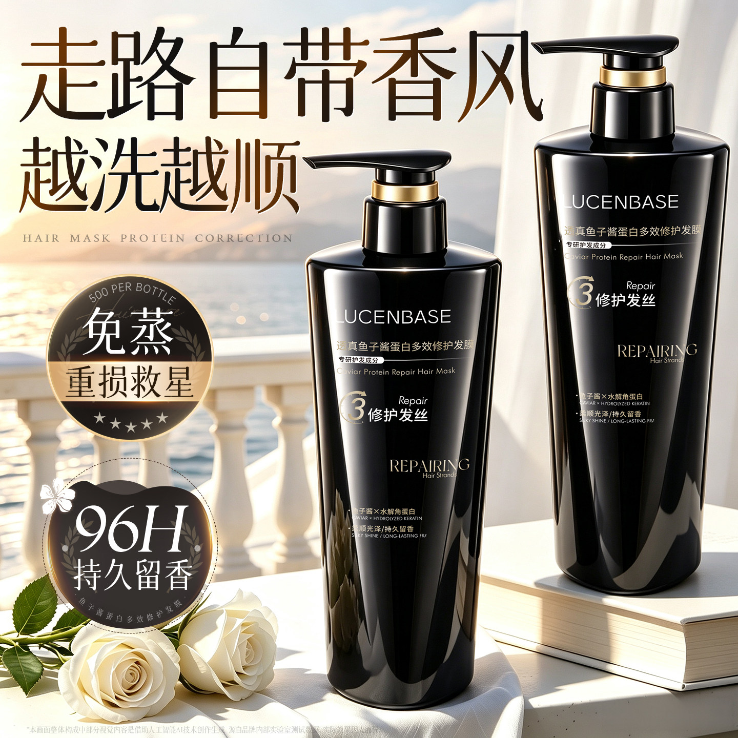 鱼子酱发膜修复干枯补水顺滑烫染受损蛋白矫正护发素品官方旗舰店