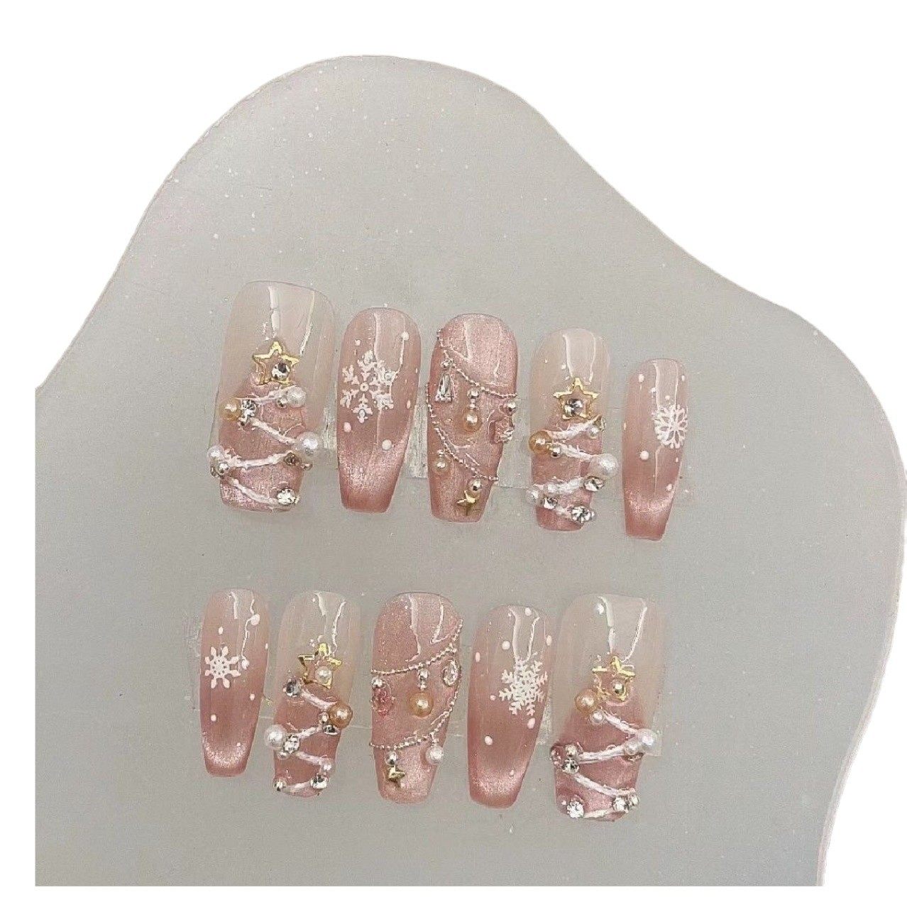 圣诞穿戴甲高货精品长款ins风美甲雪花圣诞树秋冬款美甲贴片