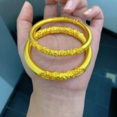 卷草纹手镯金包银女款 古法素圈镯子精致百搭五金婚嫁手环送礼物