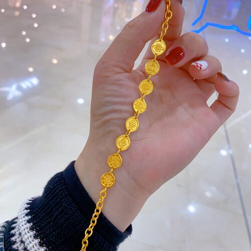 金包银手链女吉祥八宝手工錾刻延长链S扣小众复古风个性女款手饰