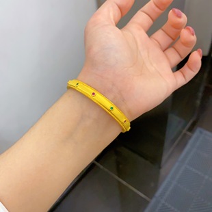 黄金包银手镯女款时尚气质款百搭轻奢款赤绿拉丝錾刻手镯高级感