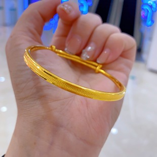 新款金包银筷子手镯实心闪砂面推拉可调节网红推荐仿真饰品不掉色