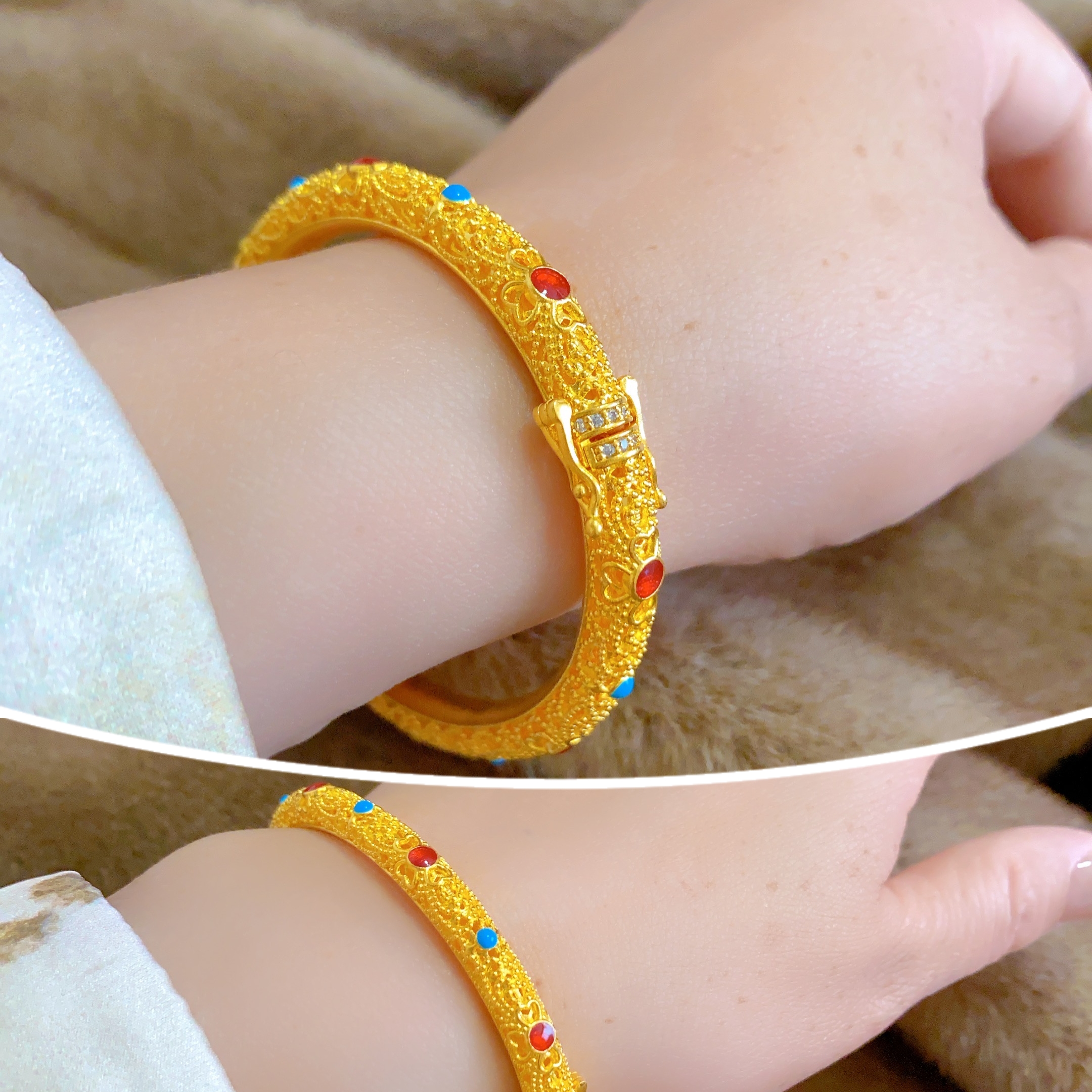 金包银贵妃手镯卡扣款镶钻送女友