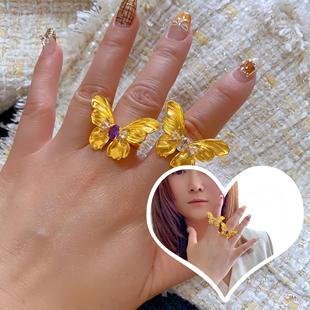黄金包银戒指蝴蝶在逃公主指环可搭配蛇骨链蹦迪套装金戒指送女友