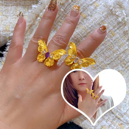 黄金包银蝴蝶开口可调节戒指