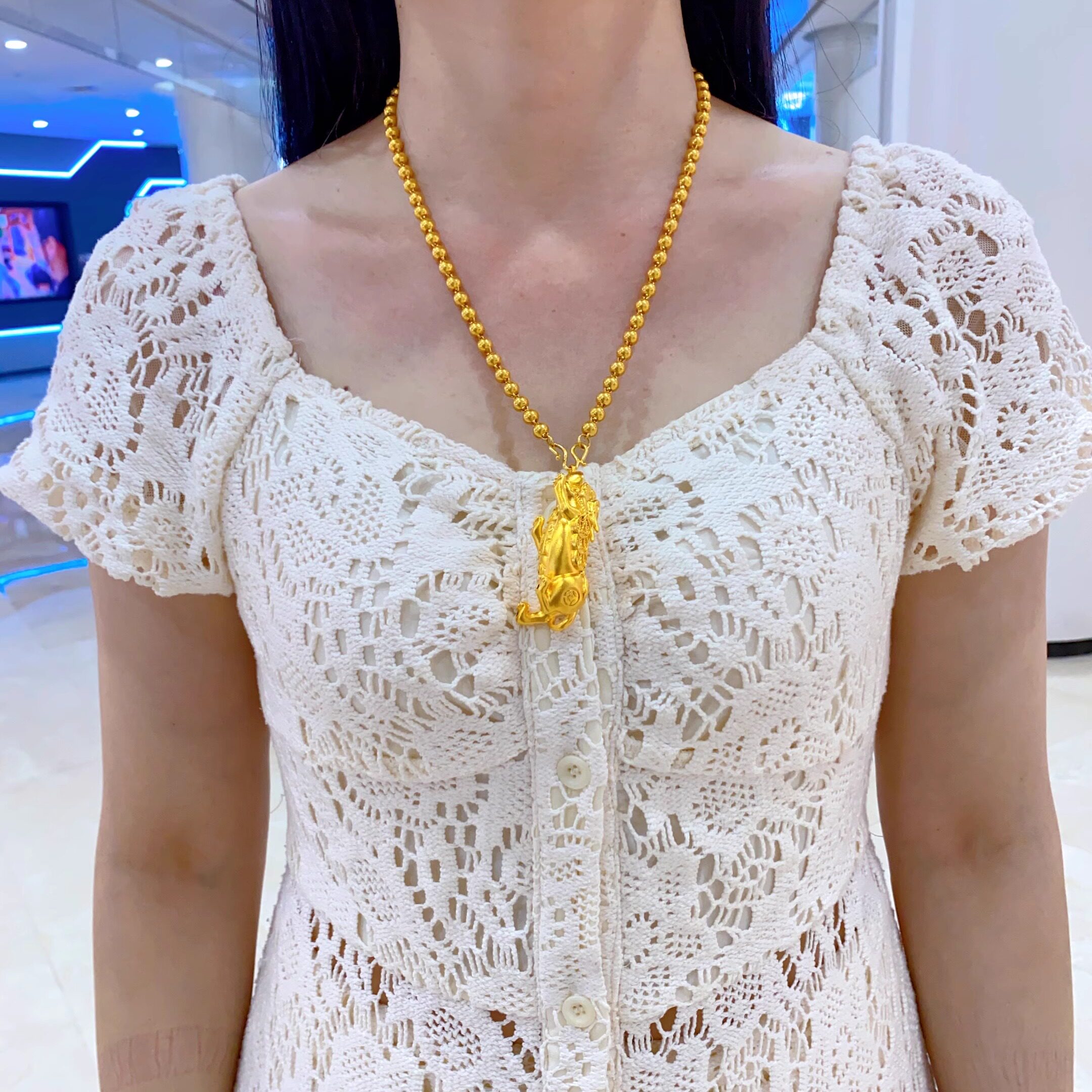 金包银吊坠男新款貔貅正品金店同款空心圆珠项链挂坠男女款送礼物