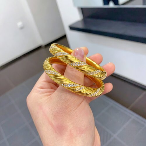 水贝黄金包银古法扭纹手镯定制